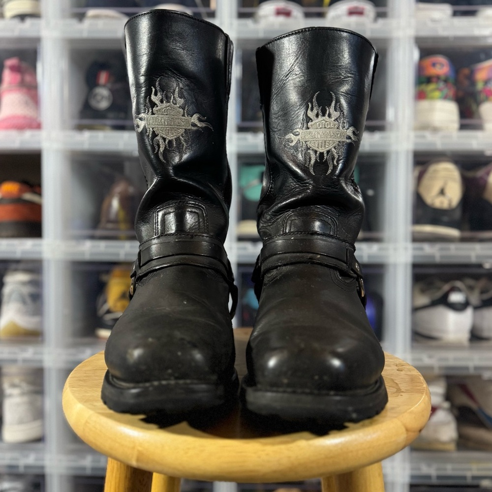 Harley-Davidson Men’s Leather Black Flame Combat Boots - Picture 2 of 6